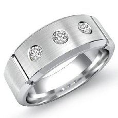 Matte 3 Stone Round Diamond Men's Half Wedding Band in 14k White Gold 0.30 Ct