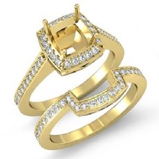 Cushion Cut Halo Diamond Wedding Rings Pave-Set Semi Mount 18k Gold Yellow (1Ct. tw.)