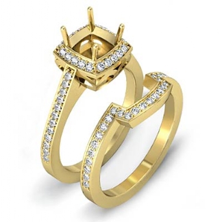 1Ct Cushion Cut Halo Diamond Wedding Rings Pave-Set Semi Mount 14k Gold Yellow