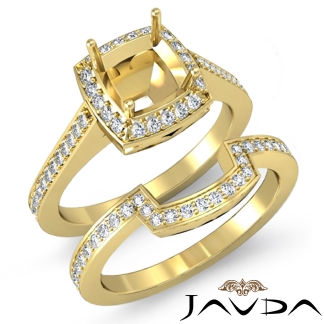 1Ct Cushion Cut Halo Diamond Wedding Rings Pave-Set Semi Mount 14k Gold Yellow