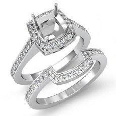 1Ct Cushion Cut Halo Diamond Wedding Rings Pave-Set Semi Mount 14K White Gold