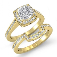 Sidestone Halo Bridal Set diamond Ring 18k Gold Yellow