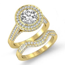 Halo Leaf Motif Bridal Set diamond  14k Gold Yellow