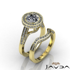 Halo Leaf Motif Bridal Set diamond Ring 14k Gold Yellow