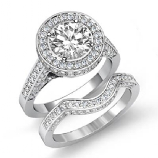 Halo Leaf Motif Bridal Set diamond Ring 14k Gold White