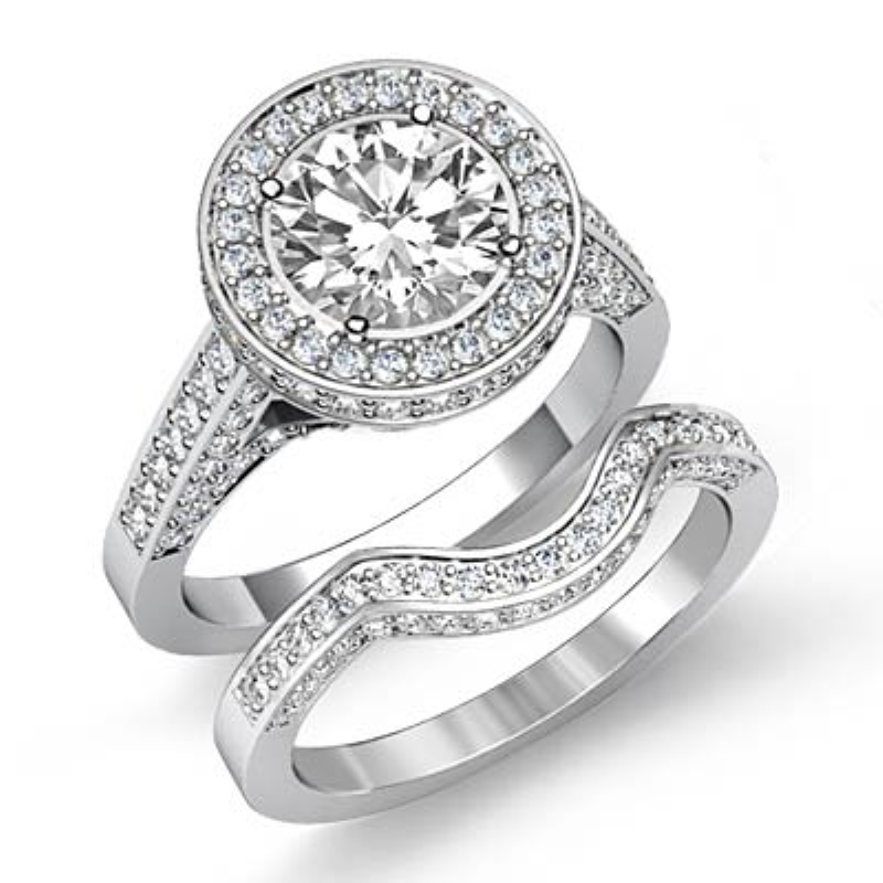 Halo Leaf Motif Bridal Set diamond Ring 14k Gold White