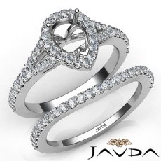 U Prong Diamond Engagement Ring Pear Semi Mount Bridal Set 14K White Gold 0.80Ct