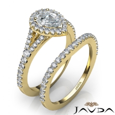 Pave Setting Halo Bridal diamond Ring 14k Gold Yellow