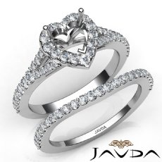 U Prong Diamond Engagement Ring Heart Semi Mount Bridal Set 14K W Gold 0.80Ct