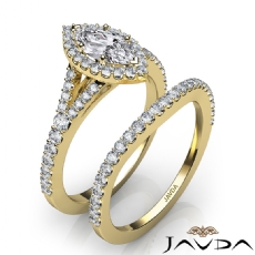 Halo Bridal Set Split Shank diamond Ring 18k Gold Yellow