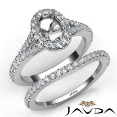 U Prong Diamond Engagement Ring Oval Semi Mount Bridal Set 14K White Gold 0.80Ct