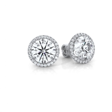 Lab Diamond IGI Round Halo Studs Earring Push Back Women 14K White Gold 6.62Ctw.