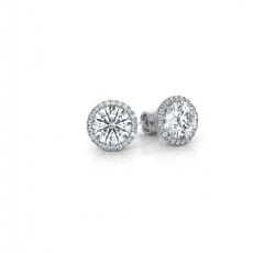 IGI Round Halo Studs Earring with Push Back for Women 14K White Gold 2.28 Ctw.