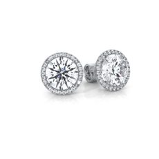IGI Round Halo Studs Earring with Push Back for Women 14K White Gold 5.52 Ctw.