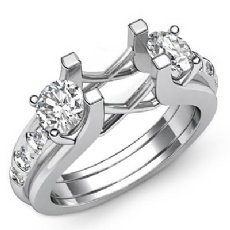 Round Diamond 3 Stone Engagement SemiMount Ring 14K W Gold Prong Bar Setting 1Ct