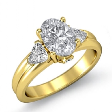 Trillion Accent 3 Stone diamond Ring 14k Gold Yellow