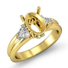 Diamond Engagement Three 3 Stone Trillion Oval Semi Mount Ring 14k Gold Yellow  (0.6Ct. tw.)