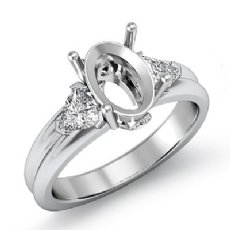 Diamond Engagement Three 3 Stone Trillion Oval Semi Mount Ring 14k W Gold 0.60Ct