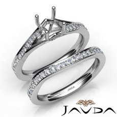 Pave Diamond Engagement Ring Round Semi Mount Bridal Set 14K White Gold 0.90Ct.
