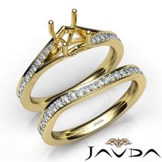 Pave Diamond Engagement Ring Round Semi Mount Bridal Set 14k Gold Yellow  (0.9Ct. tw.)