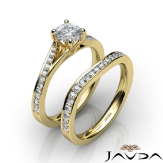 Sidestone Pave Bridal Set diamond Ring 14k Gold Yellow