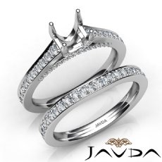 Round Pave Diamond Engagement Semi Mount Ring Bridal Sets 14K White Gold 1.25Ct.