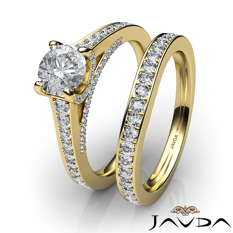 Pave Classic Bridal Set diamond Ring 14k Gold Yellow