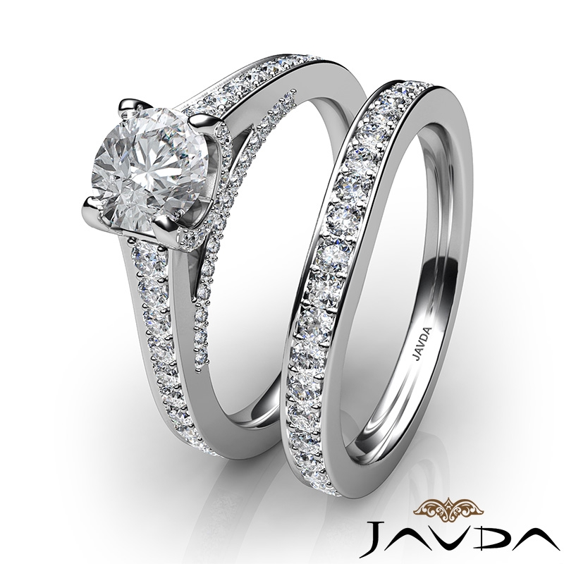 Pave Classic Bridal Set Round Diamond Engagement Ring 14k White Gold 1 ...