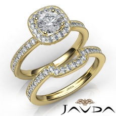 Milgrain Setting Halo Bridal diamond Ring 18k Gold Yellow