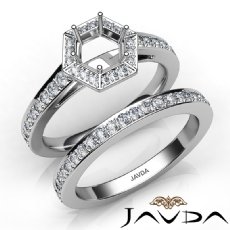 Round Pave Diamond Engagement Semi Mount Ring Bridal Sets 14K White Gold 1.0Ct.