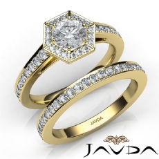 Hexagon Halo Bridal Set diamond Ring 14k Gold Yellow