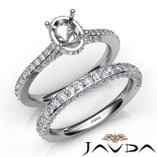 Pave Diamond Engagement Ring Oval Semi Mount Bridal Set 14K White Gold 1.65Ct.