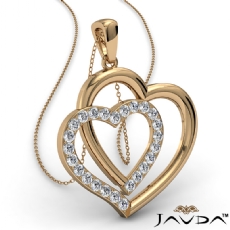 Two Heart Pendant Necklace 14k Gold Yellow Round Diamond  (0.55Ct. tw.)