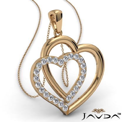Two Heart Pendant Necklace 18k Gold Round Diamond (0.55Ct. tw.)