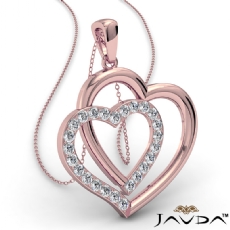 Two Heart Pendant Necklace 14k Rose Gold Round Diamond  (0.55Ct. tw.)
