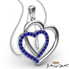 Two Heart Pendant Necklace 14k White Gold Round Sapphire Gemstone 0.55Ct