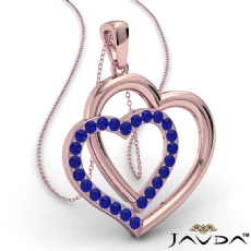 Two Heart Pendant Necklace 14k Rose Gold Round Sapphire Gemstone <Dcarat>