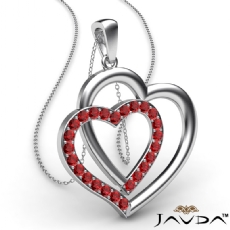 Two Heart Pendant Necklace 14k White Gold Round Ruby Gemstone 0.55Ct