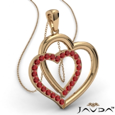 Two Heart Pendant Necklace 14k Gold Yellow Round Ruby Gemstone <Dcarat>