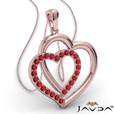 Two Heart Pendant Necklace 14k Rose Gold Round Ruby Gemstone <Dcarat>