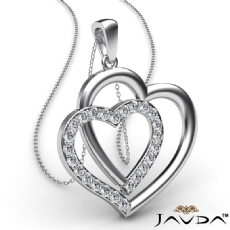 Two Heart Pendant Necklace 14k White Gold Round Diamond 0.55Ct