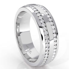 Dome 2 Row Round Diamond Eternity Men's Wedding Band in 14k White Gold 1.1 Ct