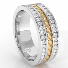Rope Design Channel Diamond Men's Eternity Wedding Band 14k 2 Tone Gold 1.75 Ct