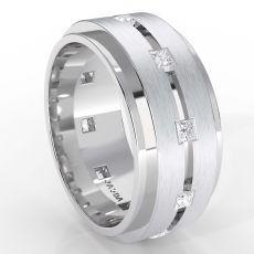 Center Grooved 0.70 Ct Princess Diamond Eternity Men's Wedding Band 14k W Gold