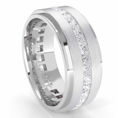 1.70 Ct Channel Princess Diamond Eternity Men's Wedding Band in 14k White Gold