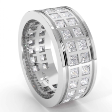Double Row Princess Diamond Men's Eternity Wedding Band 14k White Gold 3 Ct