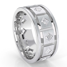 Grooved kite Set Princess Diamond Men's Eternity Wedding Band 14k W Gold 1.4 Ct