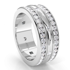 Princess & Round Diamond Men's Eternity Wedding Band in 14k White Gold 1.75 Ct