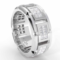 Princess Diamond Wedding Eternity Band 14k White Gold Mens invisible Ring 2.60Ct