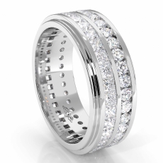 Channel Set Princess Diamond Men's Eternity Wedding Band 14k White Gold 4 Ct.